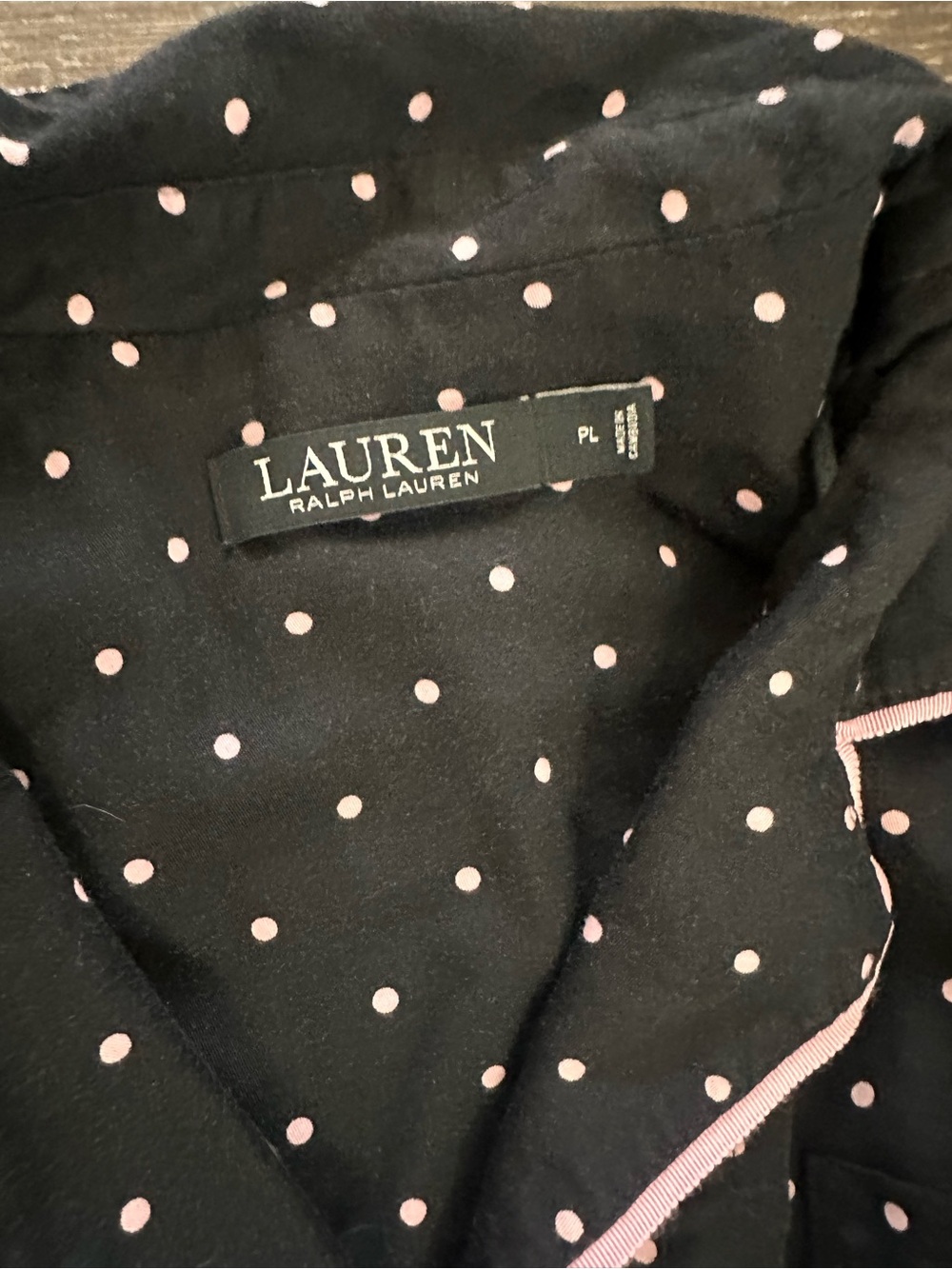 Lauren Ralph Lauren Two Piece Classic Black With Pink Polka Dots Pajamas Size L - Picture 2 of 4